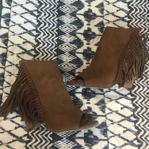 Brown fringe booties